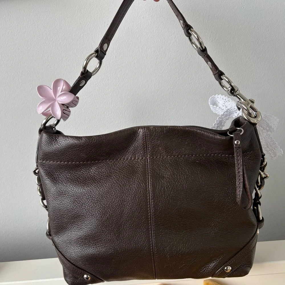 SOLD Coach Carly Dark Brown Pebbled Leather Shoulder Bag - Picture 2 of 6